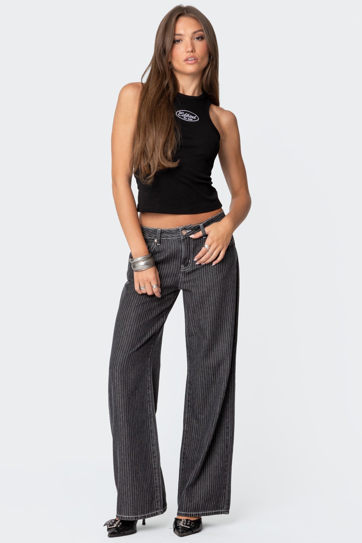 Pinstripe Low Rise Baggy Jeans