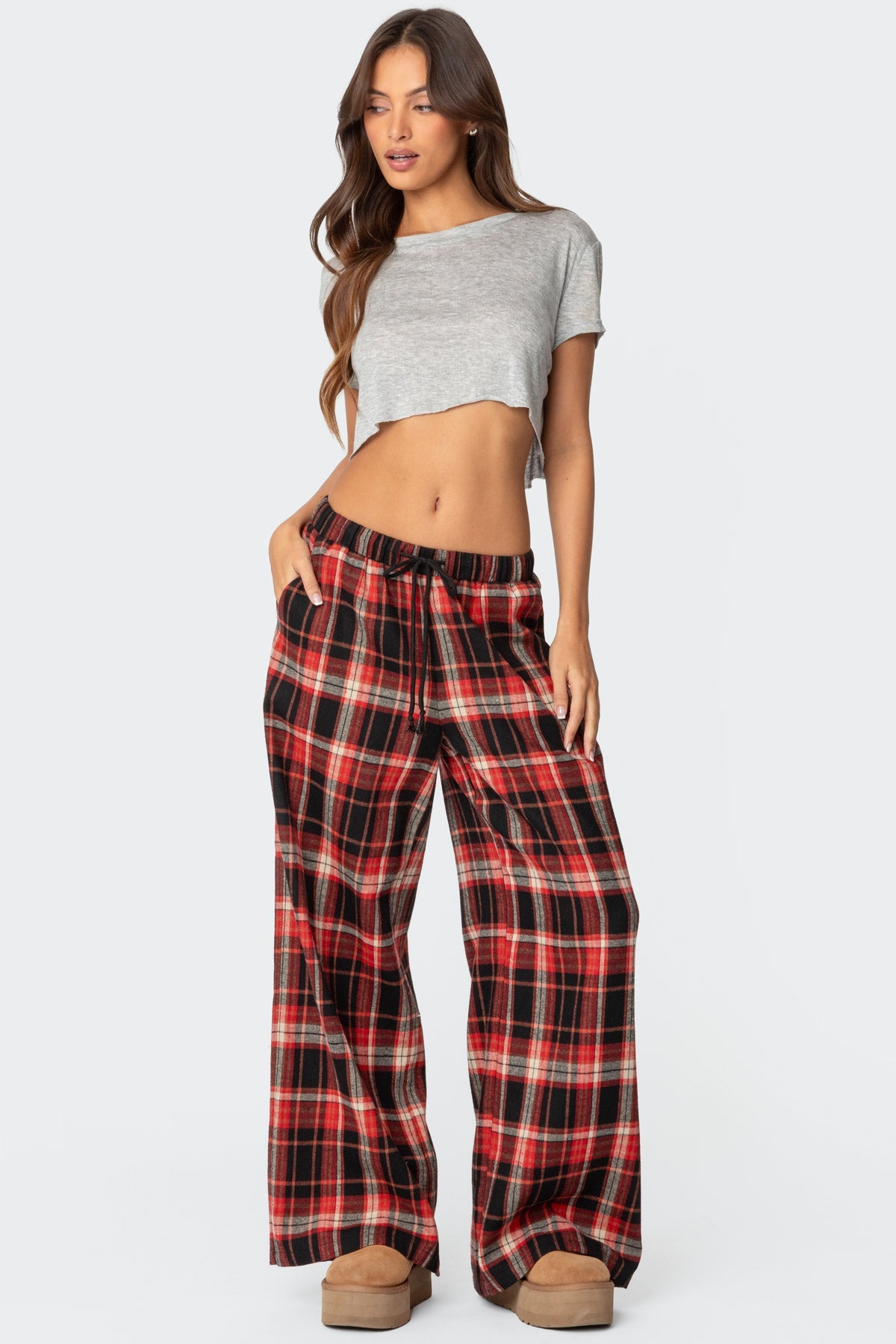 Lounge Around Plaid Wide Leg Trousers