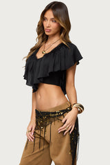 Deena Ruffled V Neck Top