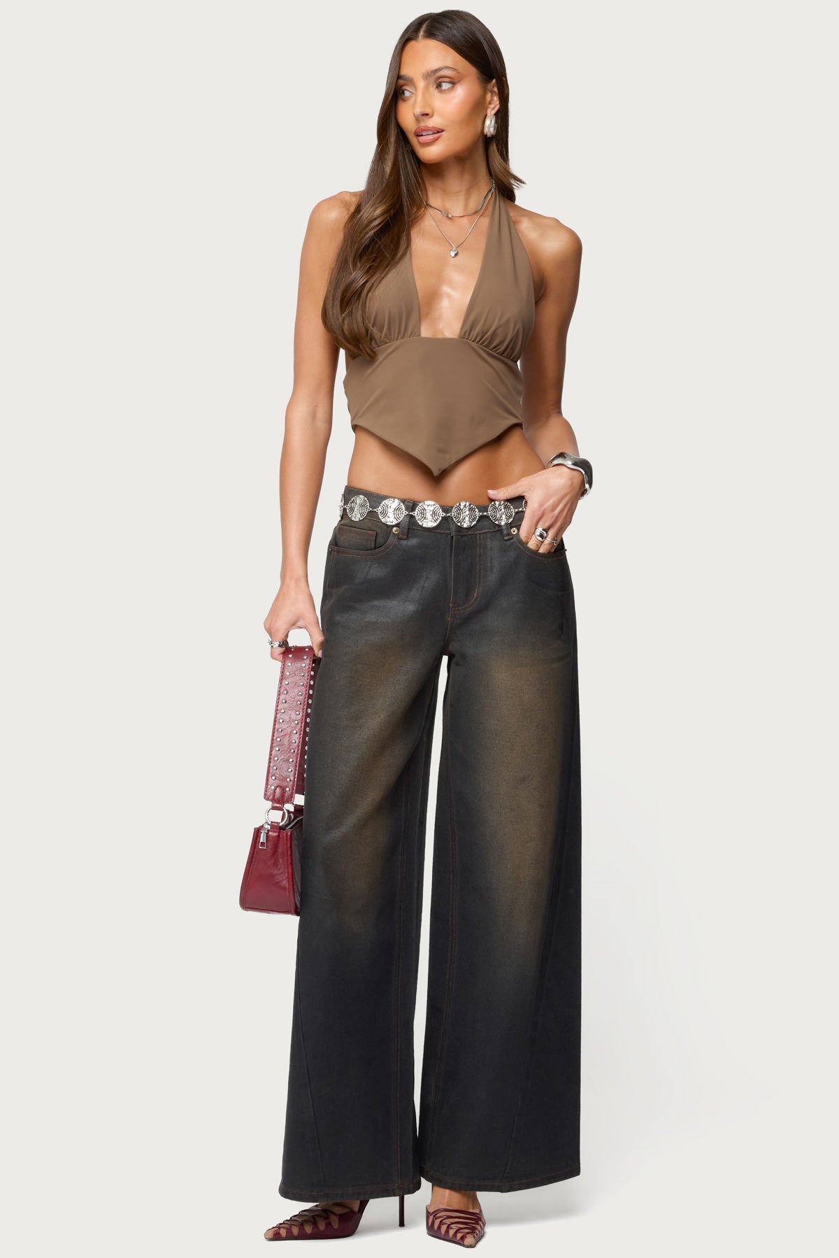 Open Back Triangle Halter Top