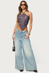 Shila Studded Faux Leather Backless Top