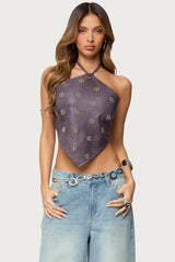 Shila Studded Faux Leather Backless Top