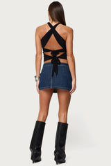 Maggi Knotted Backless Mesh Top