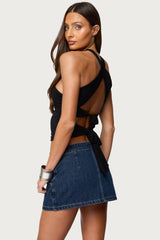 Maggi Knotted Backless Mesh Top