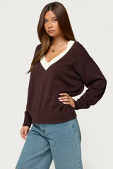 Marie Contrast Lacey V Neck Sweater