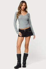 Larna V Neck Ribbed T Shirt