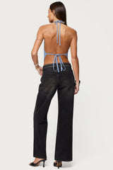 Zenya Backless Cowl Neck Halter Top