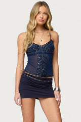 Azelia Beaded Sheer Mesh Top