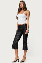 Lexy Faux Leather Flared Capri Trousers