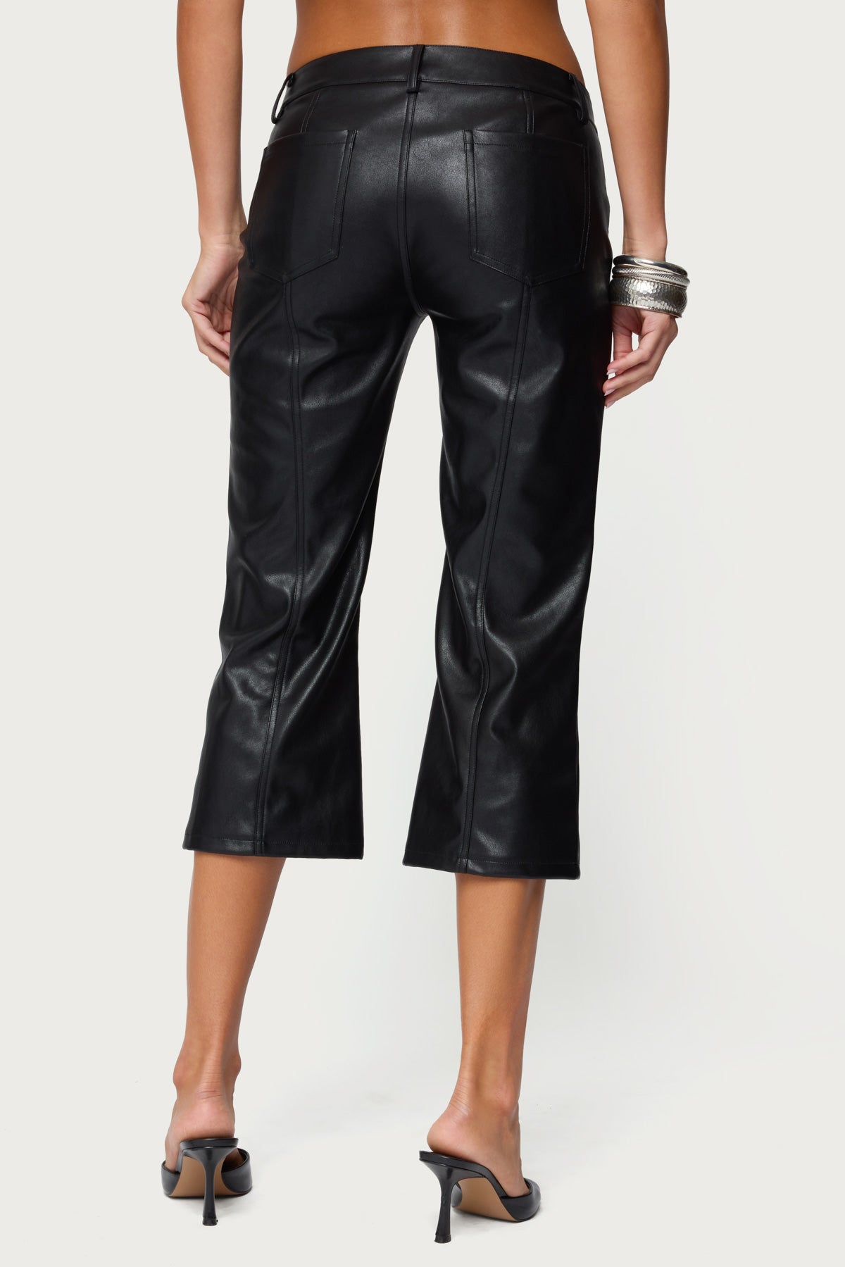 Lexy Faux Leather Flared Capri Trousers