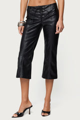 Lexy Faux Leather Flared Capri Trousers