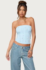 Lexah Faux Crystal Strapless Mesh Corset