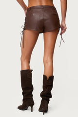 Kariss Lace Up Faux Leather Micro Shorts