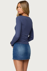 Notch Scoop Neck Long Sleeve Top