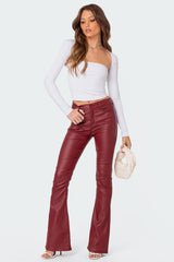 Luna Faux Leather Mid Rise Flared Jeans