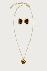 Abstract Oval Pendant Necklace & Earring Set