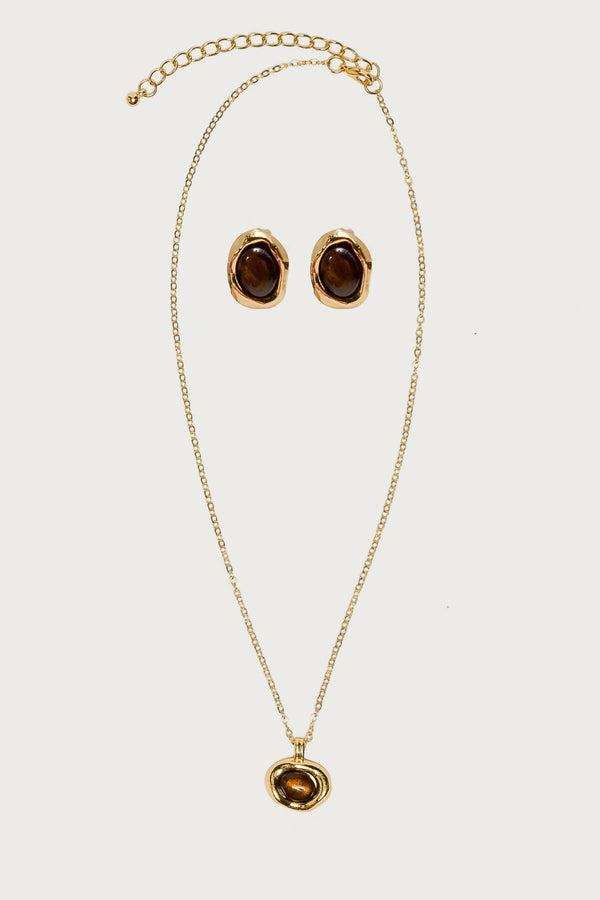 Abstract Oval Pendant Necklace & Earring Set