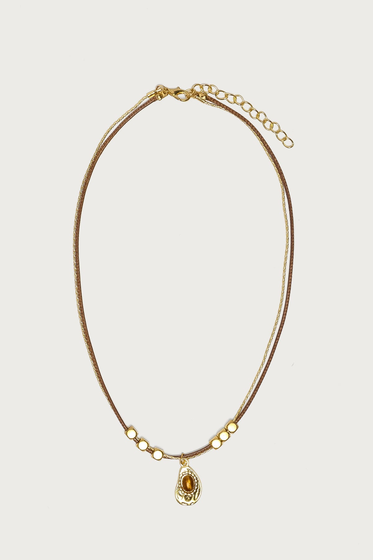 Oval Stone Pendant Cord Necklace