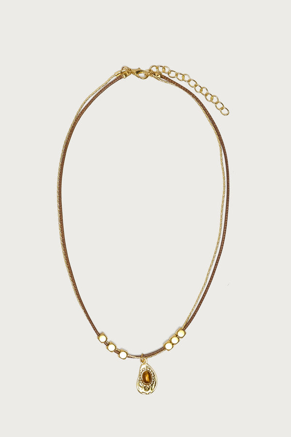 Oval Stone Pendant Cord Necklace