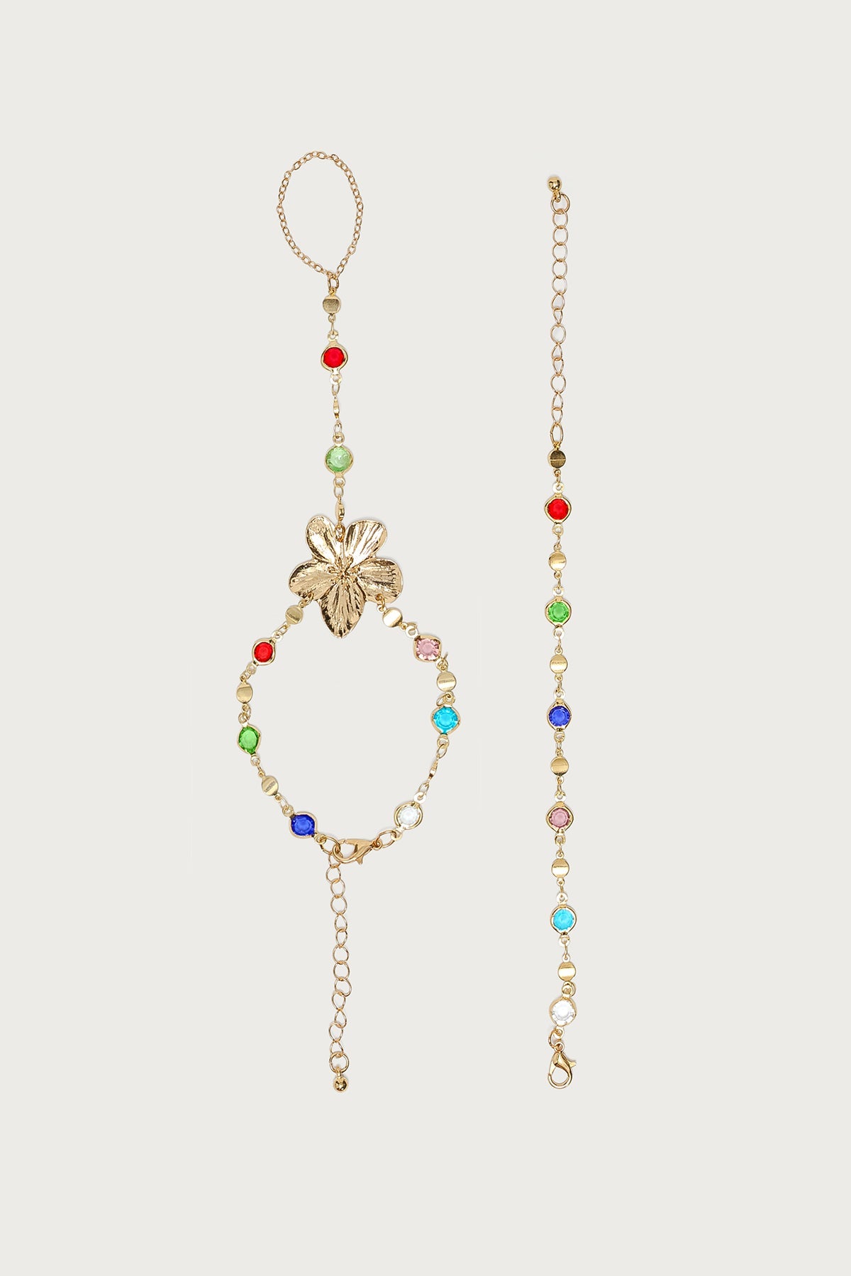 Flower Gem Handchain & Bracelet Set