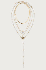Layered Cascading Faux Pearl Star Necklace