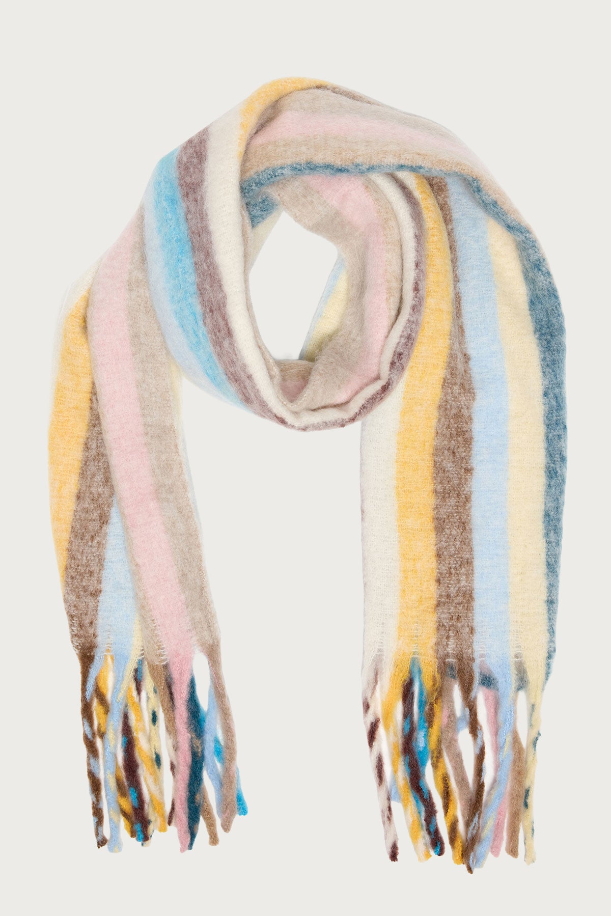 Striped Knit Fringed Scarf