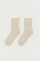 Contrast Fuzzy Cable Knit Socks