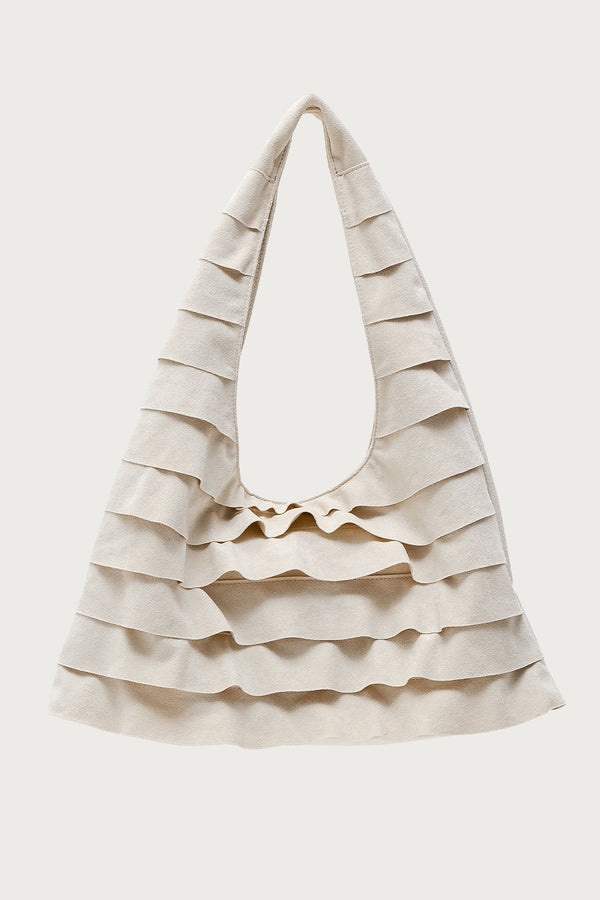 Ruffled Faux Suede Shoulder Bag