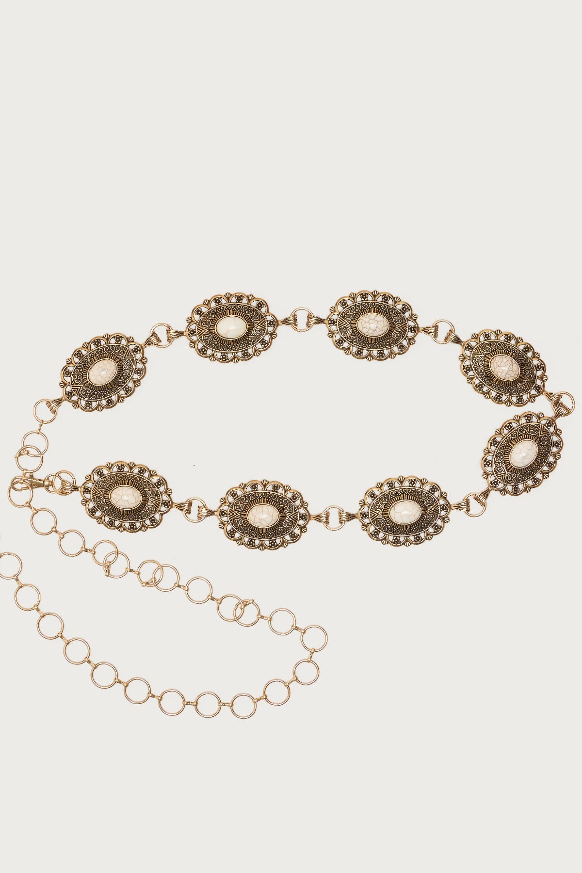 Stone Oval Pendant Chain Belt