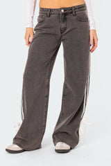 Ribbon Washed Low Rise Baggy Jeans