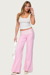 Meshey Striped Fold Over Trousers