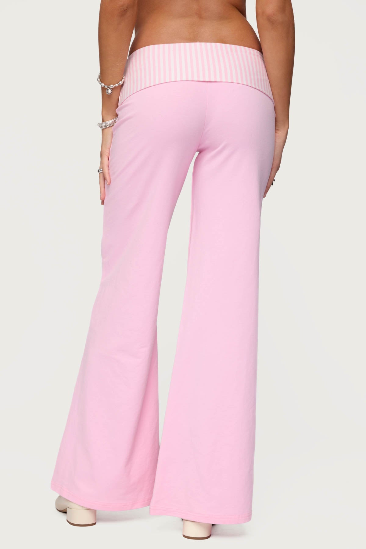 Meshey Striped Fold Over Trousers