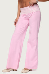 Meshey Striped Fold Over Trousers