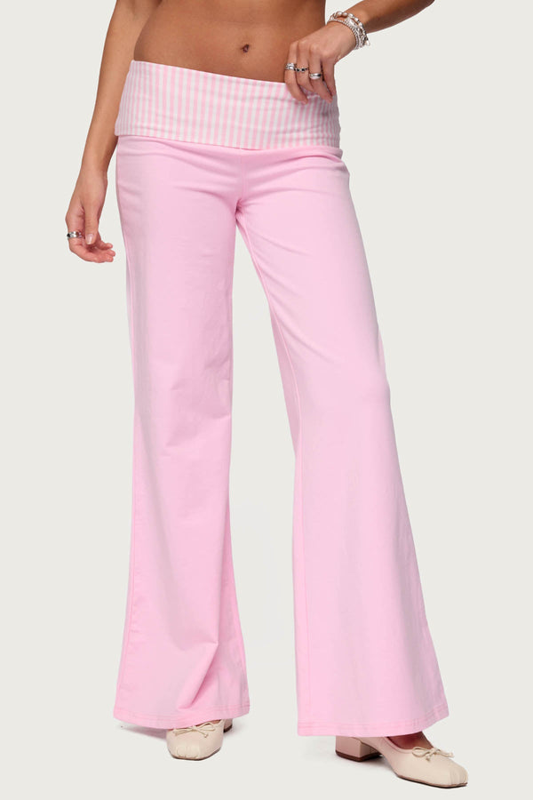 Meshey Striped Fold Over Trousers