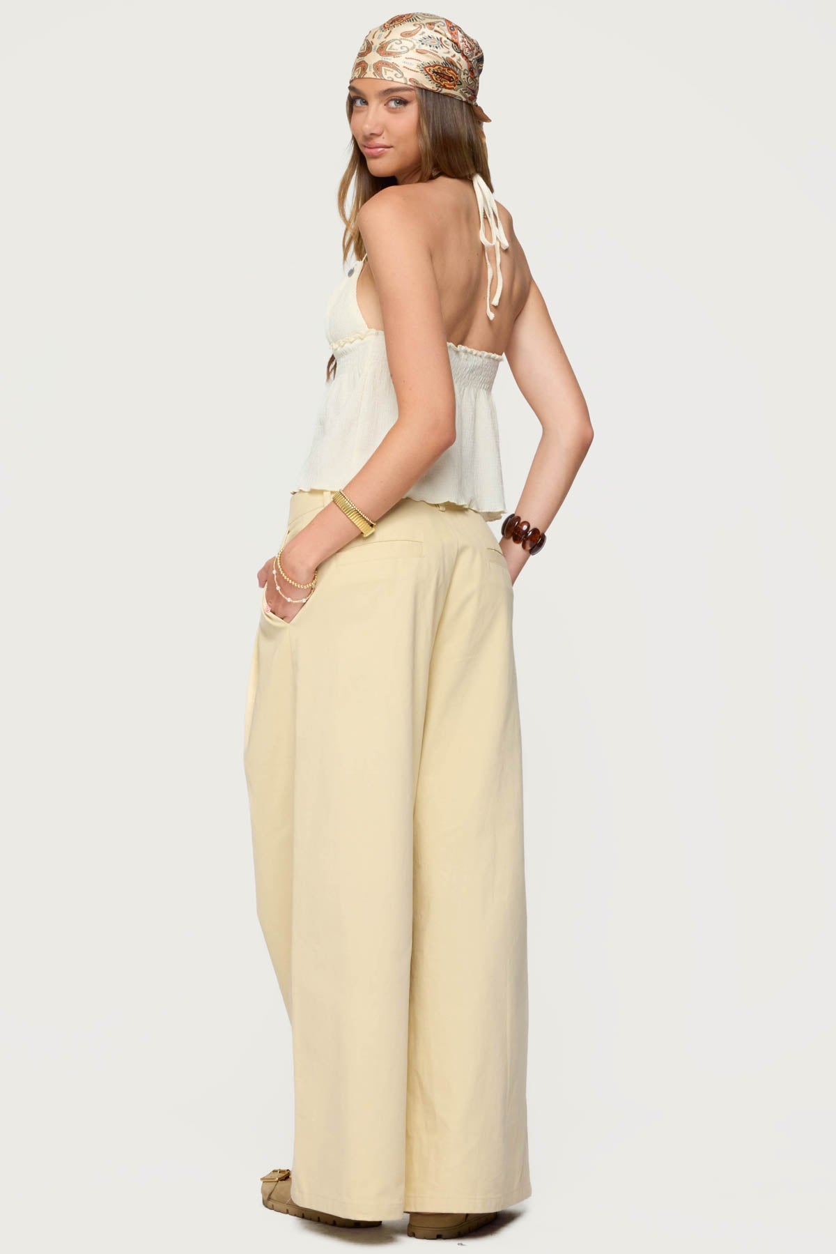 Textured Iridescent Babydoll Halter Top