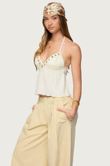 Textured Iridescent Babydoll Halter Top