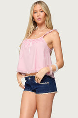 Ruffle Mesh Babydoll Tank Top