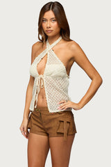 Sheer Net Sequin Split Front Top