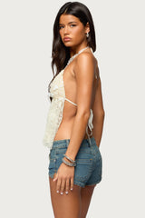 Sequin Lace Split Front Backless Top