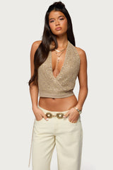 Sequin Crochet Backless Halter Top
