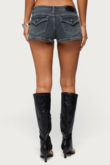 Whitlie Contrast Stitch Denim Micro Shorts