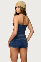 Zaida Asymmetric Denim Strapless Top