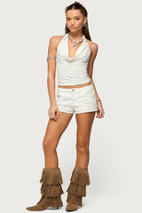 Audrie Studded Cowl Neck Halter Top