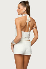 Audrie Studded Cowl Neck Halter Top