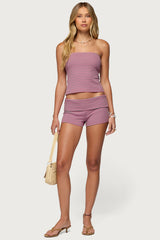 Monikah Striped Foldover Micro Shorts