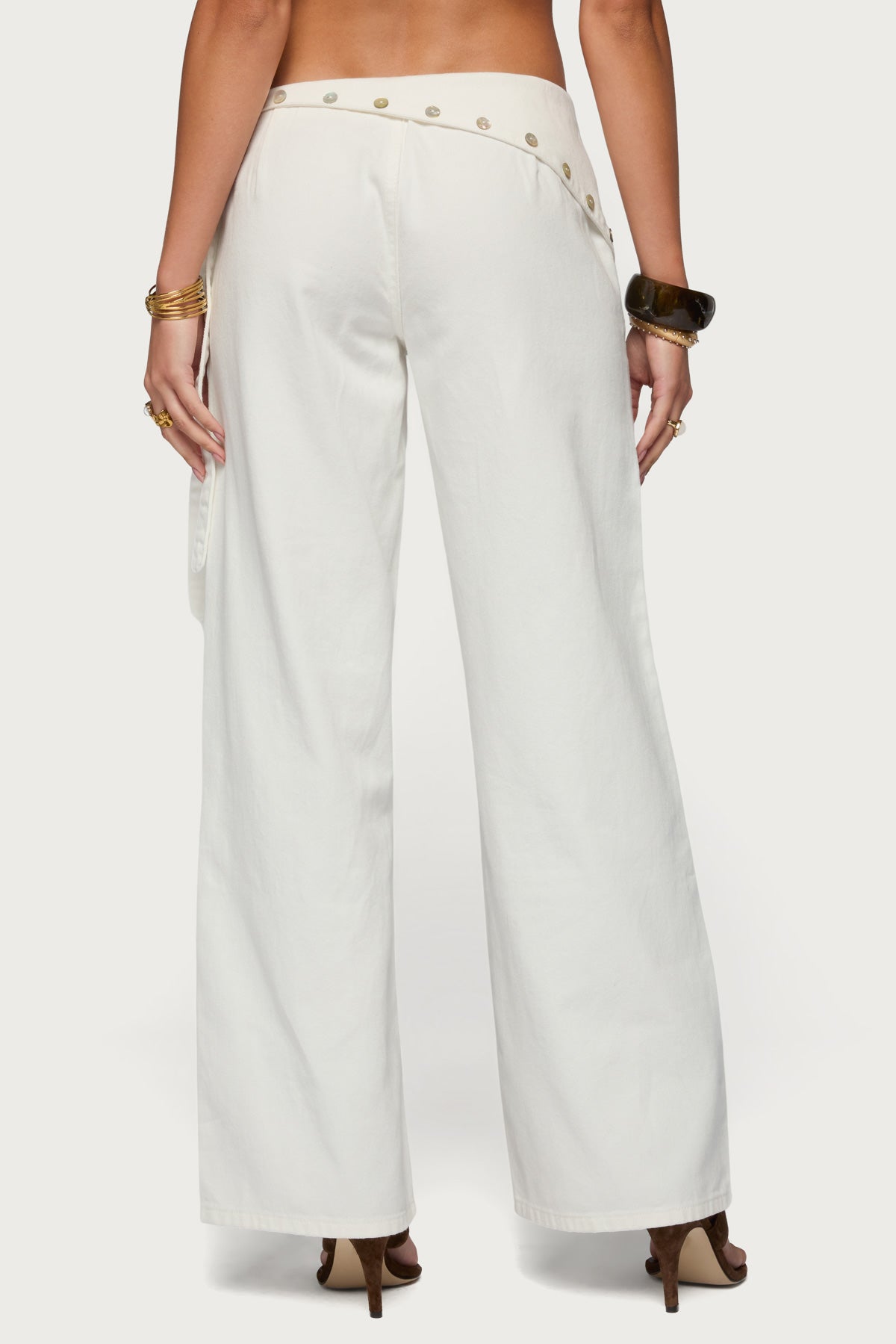 Button Foldover Low Rise Baggy Jeans