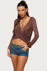 Draped V Neck Long Sleeve Top