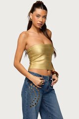 Cecilea Metallic Knit Bandage Tube Top