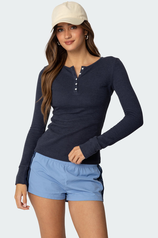 Helaine Waffle Henley T Shirt view 1