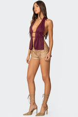 Nikole Split Front Backless Halter Top